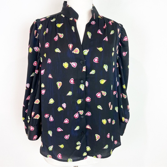 NIC+ZOE BLACK PARTY PEARS BLOUSE WITH COLORFUL PEAR PRINT WOMENS SZ LARGE - Picture 3 of 8